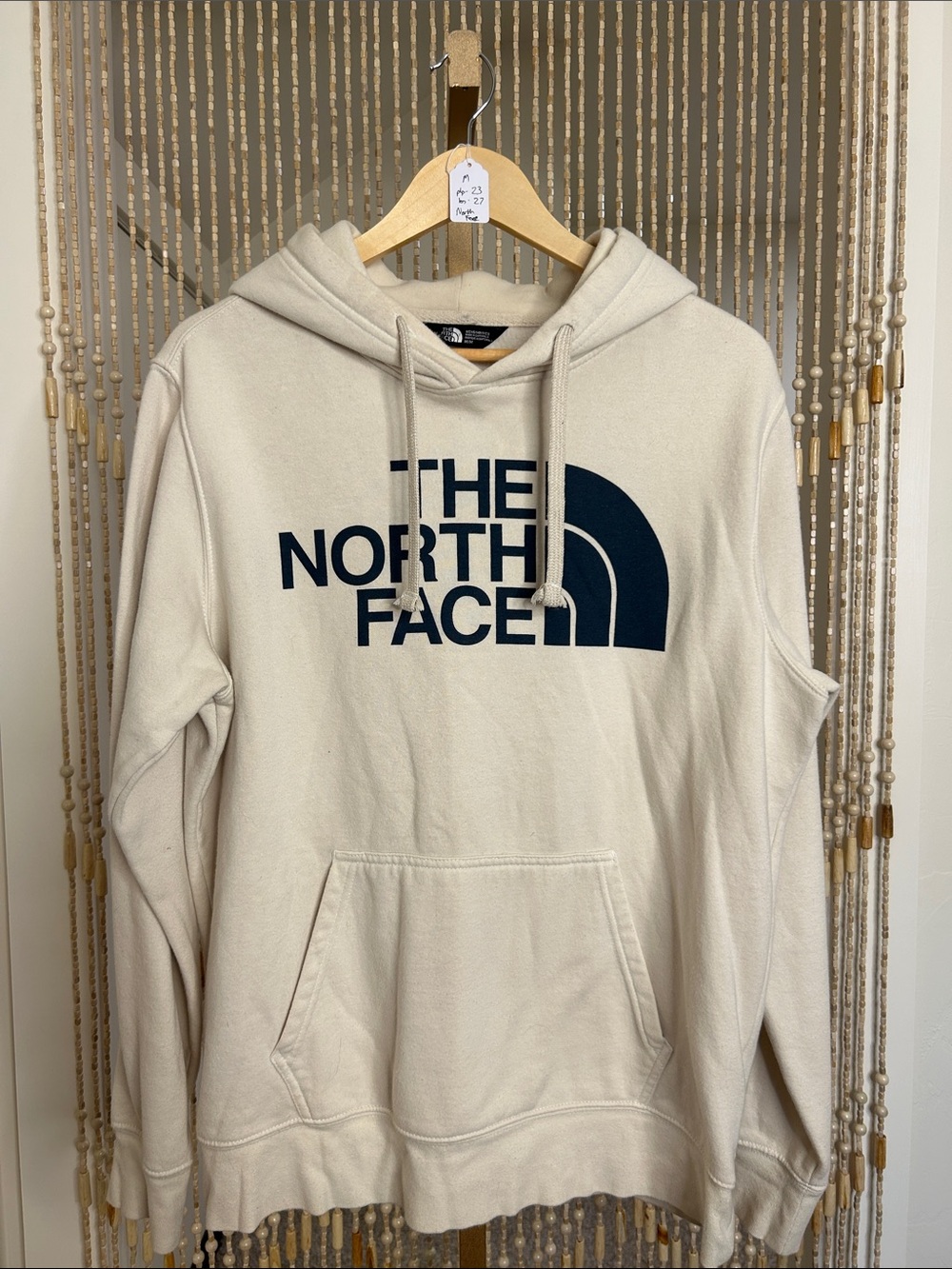 The North Face Men’s Cream Crewneck Hoodie with Navy Logo Size M